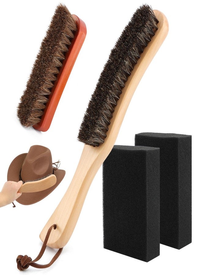Trasylph 4 Pcs Horsehair Felt Hat Brush Kit with Cleaning Sponge, Cowboy Hat Brush Cleaning Kit, Wood Hat Brush Baseball Cap Lint Brush Remove Dust for Hair Furniture Suits Clothes - Image 1